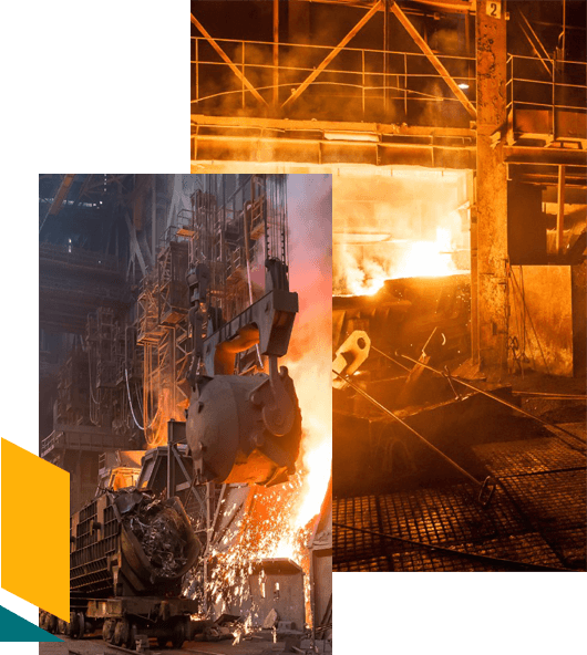 Hot dark workshop of steel production in electric furnaces